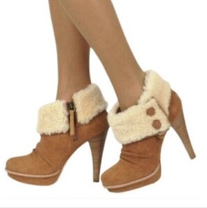 UGG Georgette stiletto platform ankle Shearling  suede Ankle booties boots shoes